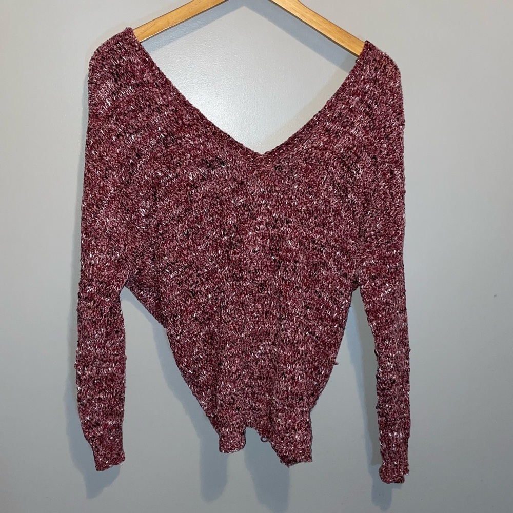 Alya Marled Burgundy V-Neck Sweater